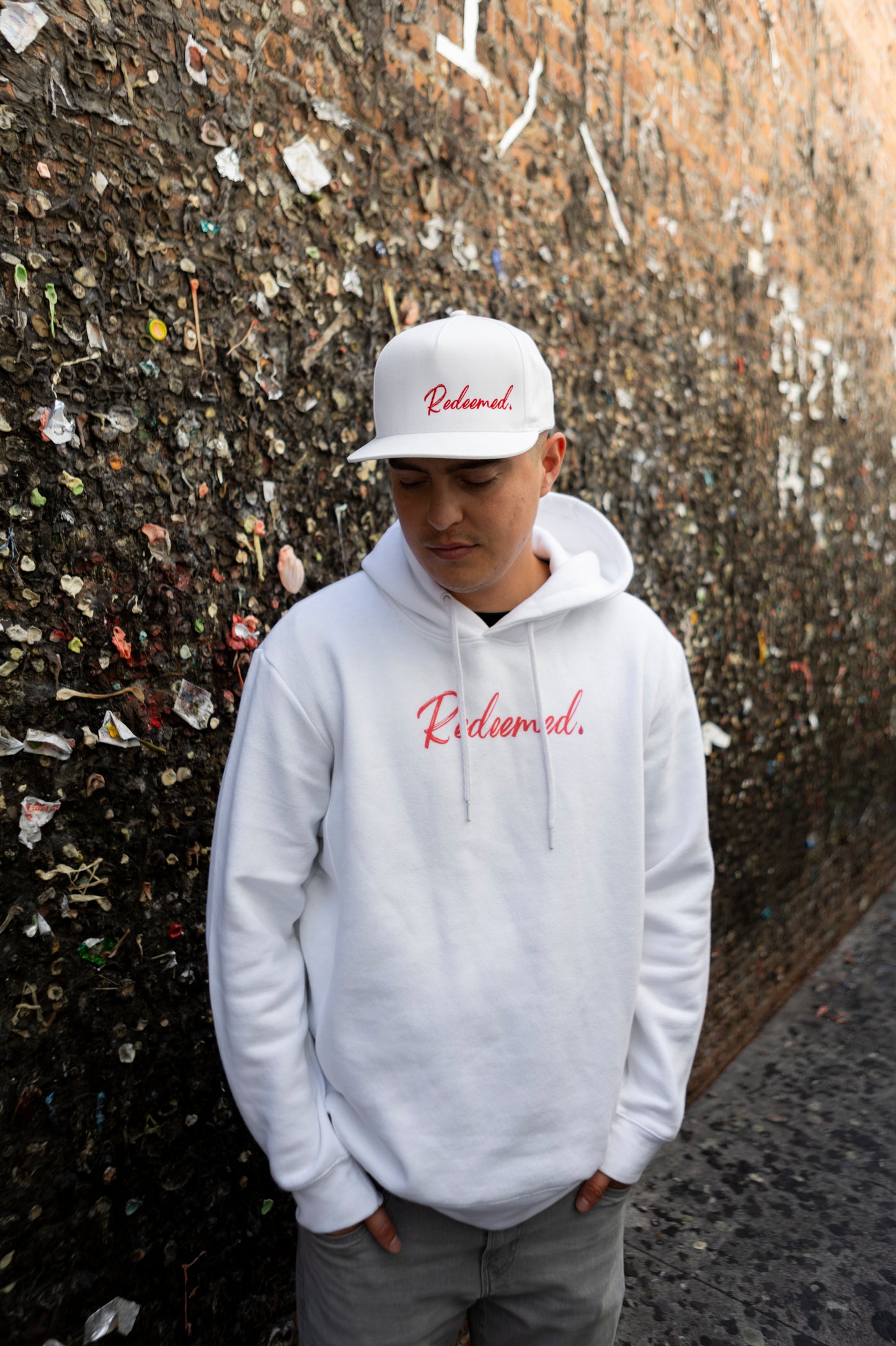 Redeemed White Pullover Hoodie | White like snow. Red like the blood.