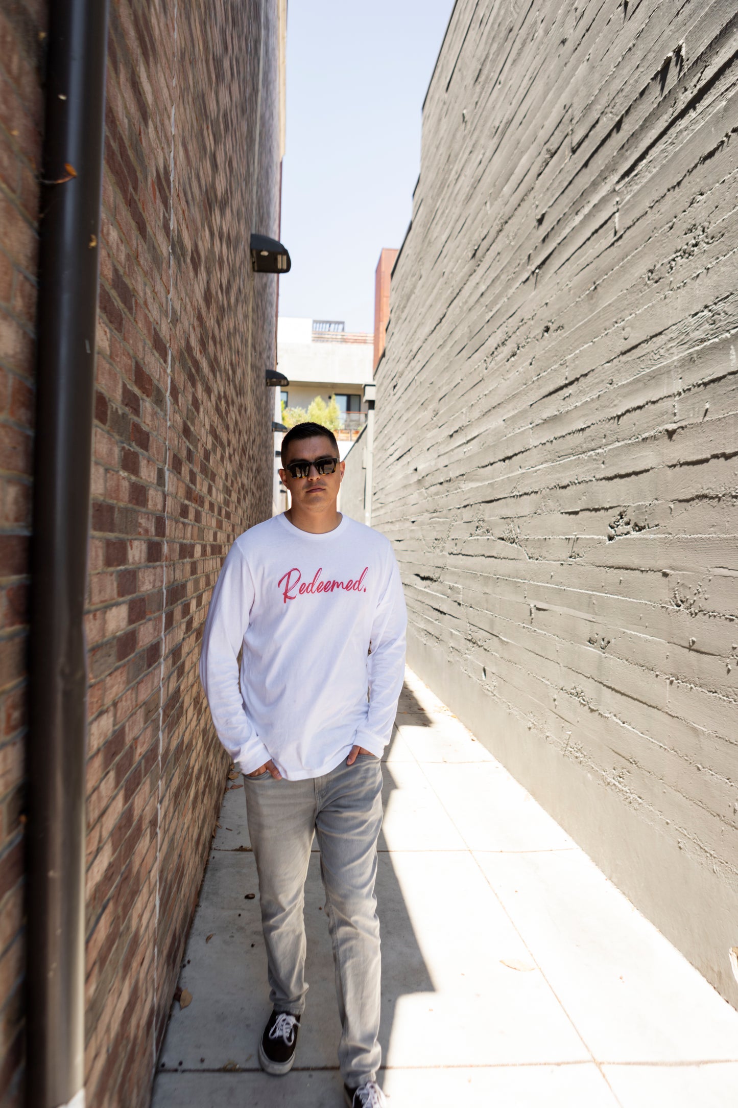 Redeemed White Longsleeve T-shirt| White like snow. Red like the blood,